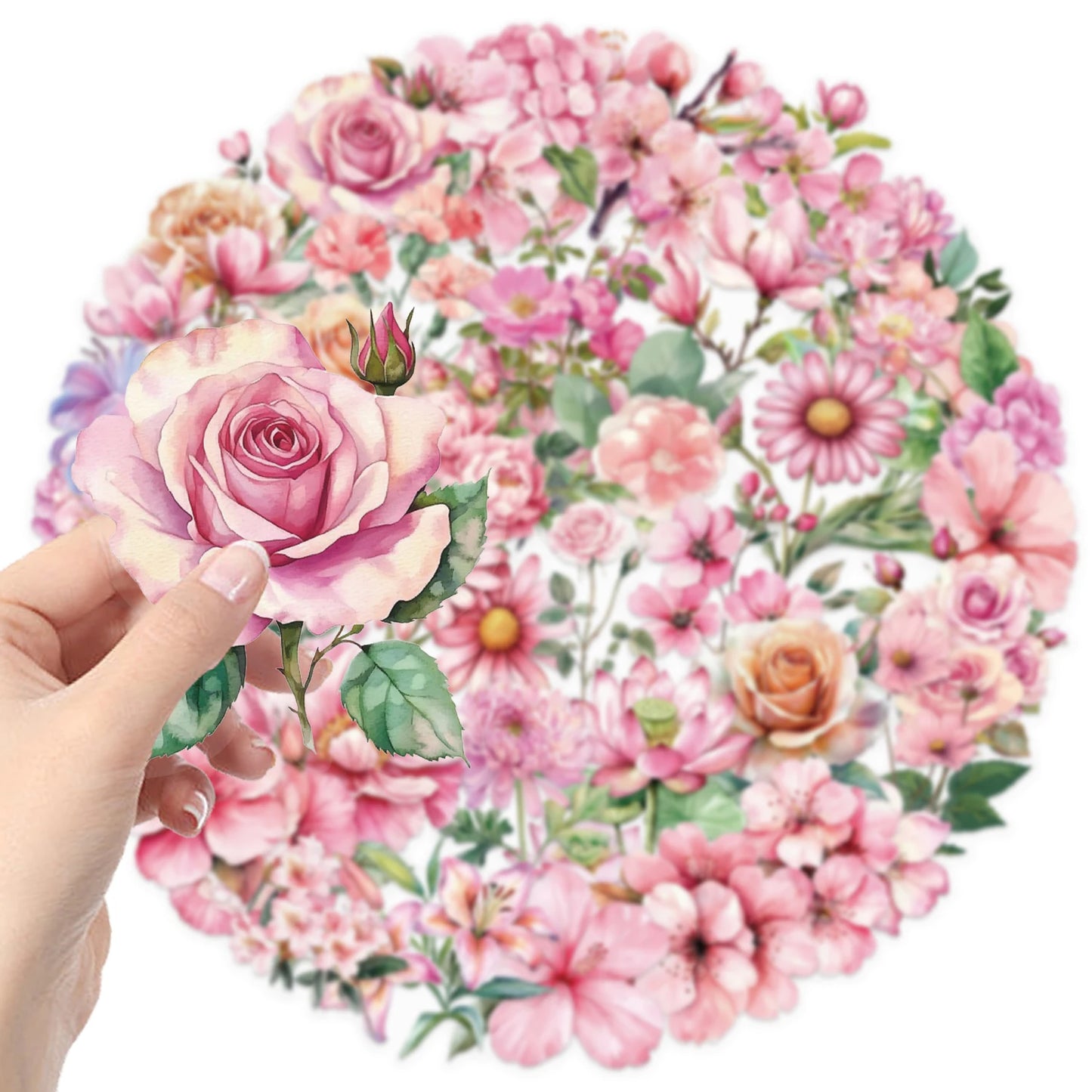 50pcs Pink Floral Stickers Flower