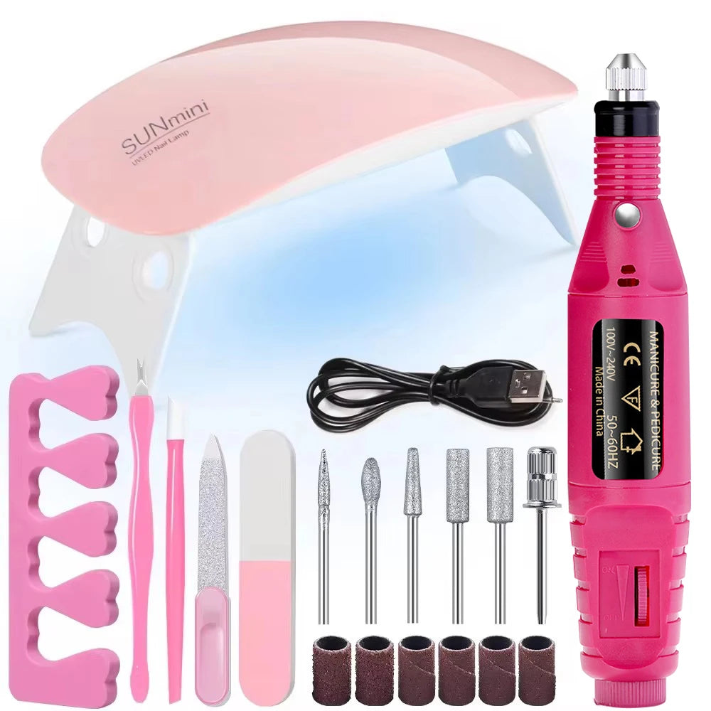 Professional USB Electric Nail Drill Polish File Kit with UV LED Nail Lamp Gel Manicure Dryer Lamp Acrylic Starter Set