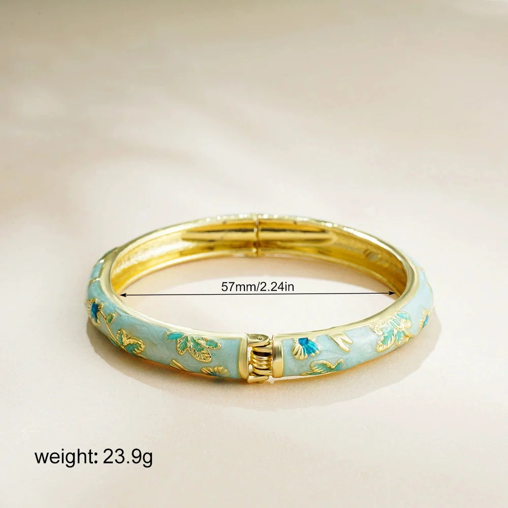 Women's Vintage Enamel Bracelet with Small Flower Design Ethnic Style Cloisonne