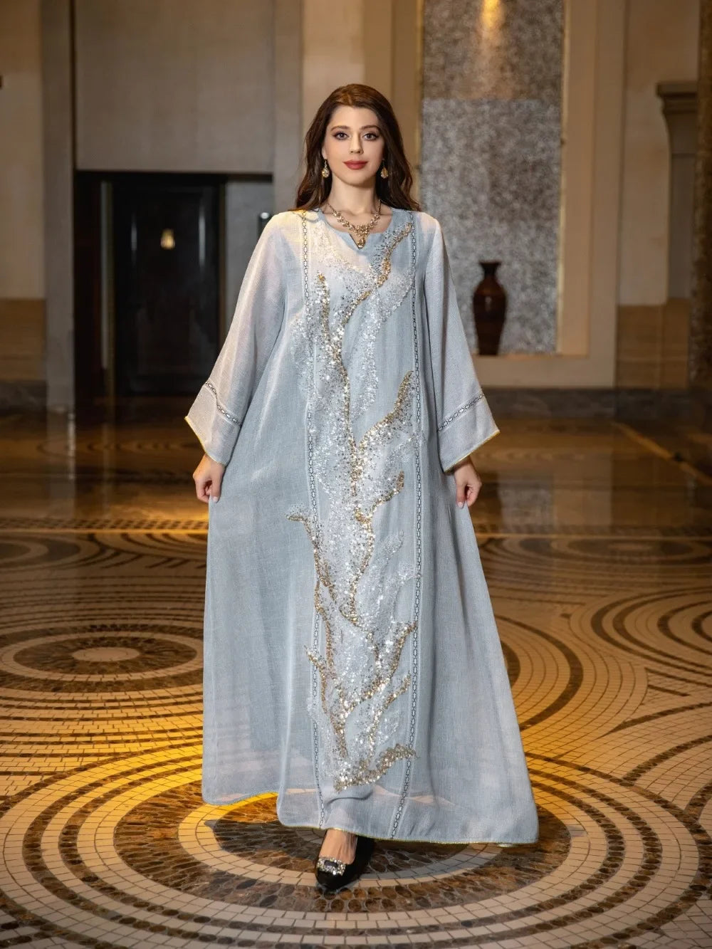 Eid Muslim Party Dress Abaya Jalabiya Evening Long Dresses Sequins Morocco Abayas Kaftan Islam Vestidos Arab Long Robe