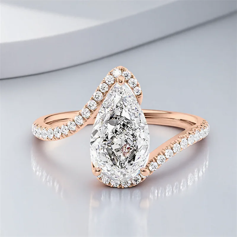White Zircon Pear Cut Stone Rings Rose Gold /Silver Color Engagement Promise Bands Wedding Jewelry Mother's Day Gift