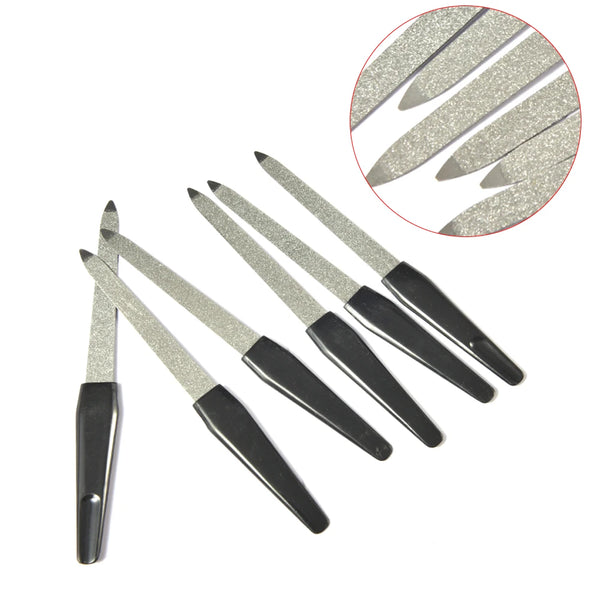 Metal nail files 5-piece double-sided set with black handle.