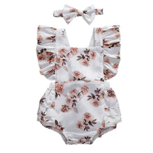 Baby girl floral romper in pink with matching headband