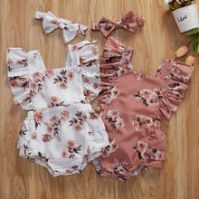 Baby girl floral romper in pink with matching headband