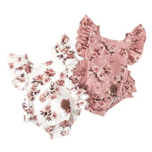 Baby girl floral romper in pink with matching headband