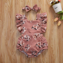 Baby girl floral romper in pink with matching headband