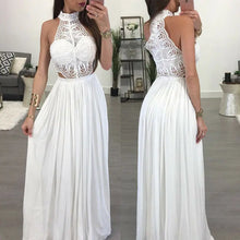 Red lace maxi dress with halter neck and open back