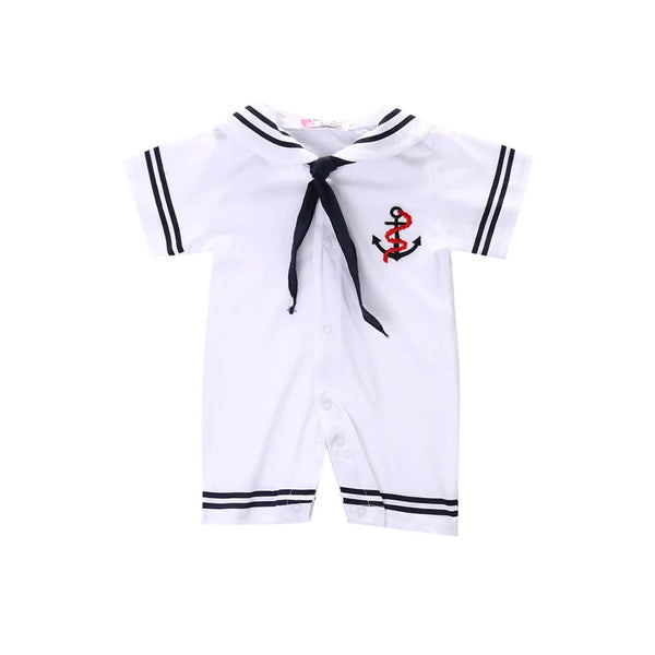 Sailor baby romper worn by a baby