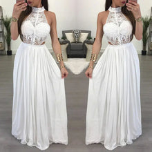 Red lace maxi dress with halter neck and open back