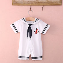 Sailor baby romper worn by a baby