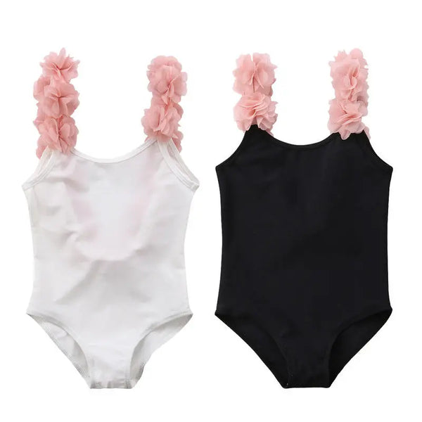 Girls swimsuit in white with 3D floral detail