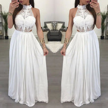 Red lace maxi dress with halter neck and open back