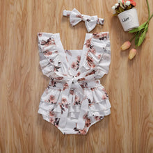 Baby girl floral romper in pink with matching headband