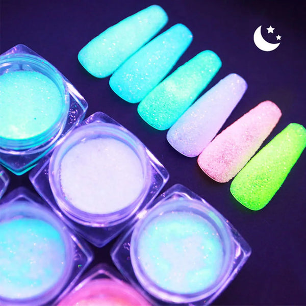 Glow in the dark nail glitter powder 6 colours dipping manicure set