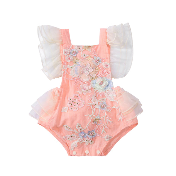  Baby girl summer romper worn by a baby girl