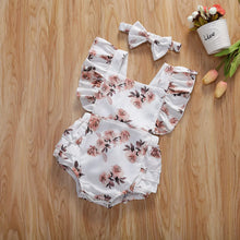 Baby girl floral romper in pink with matching headband