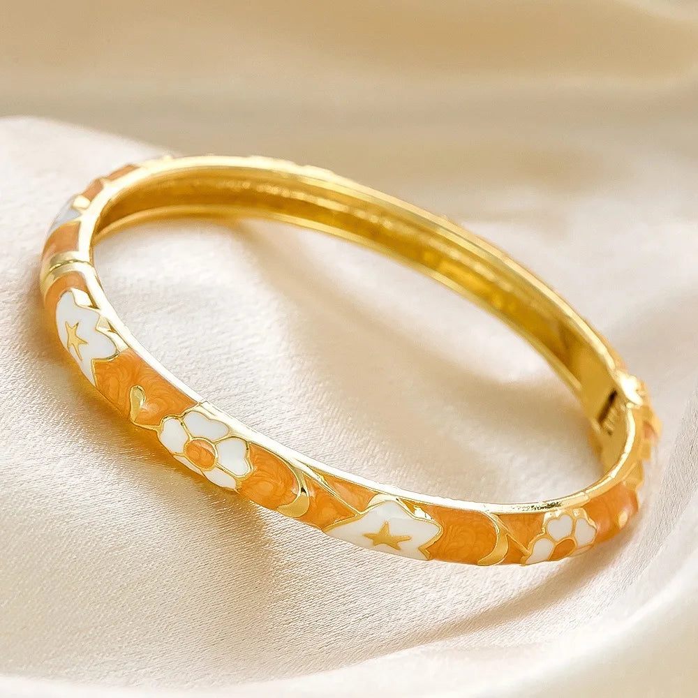 Elegant Enamel Dropped Glaze Flower Texture Closed End Bracelet