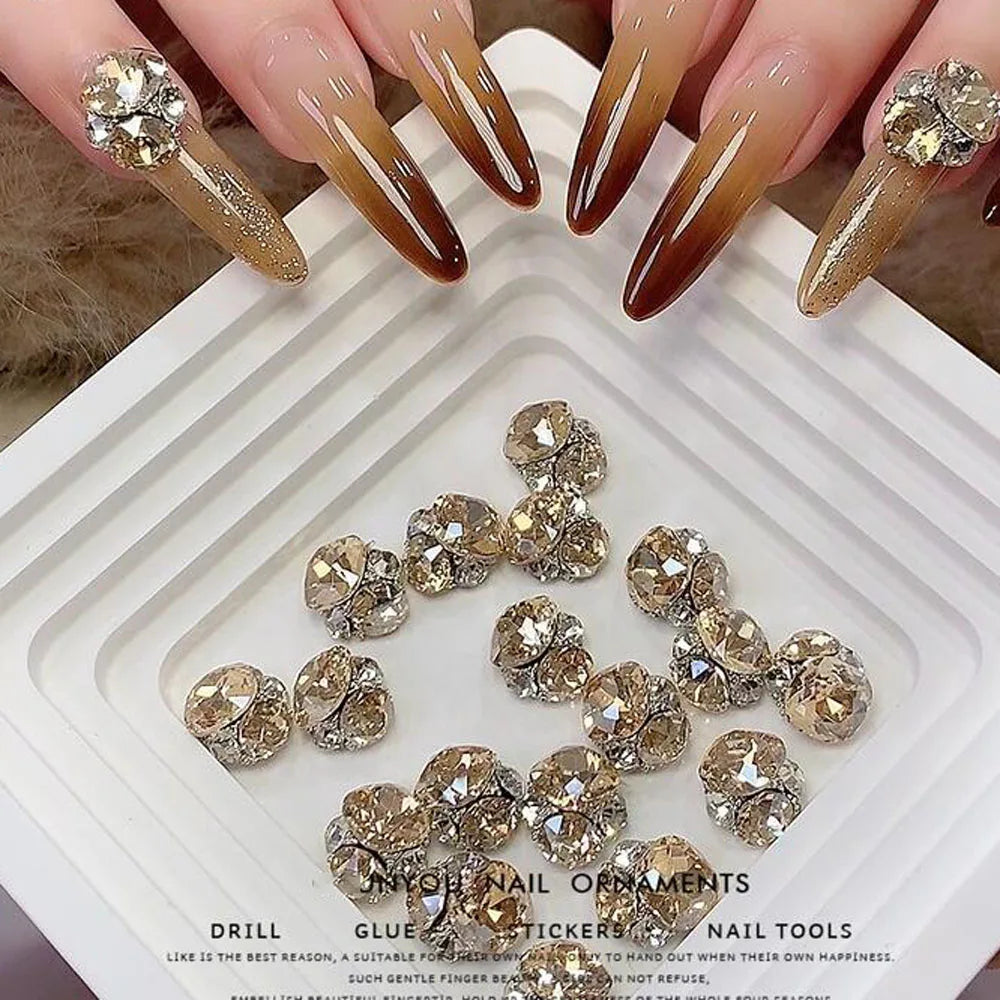 10Pcs Shiny Pile Diamond Nail Art Rhinestones Pink Red Champagne Sparkling Crystal Diamond Nail Gems Fat Square Flash Nail Parts