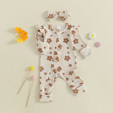 Baby girl floral jumpsuit worn by a baby girl