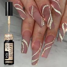 metallic gel polish – silver mirror effect line art French nails