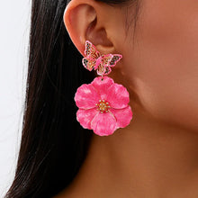 Exaggerated Holiday Wedding Metal Rose Red Flower Butterfly Earrings Women's Temperament Versatile Senior Elegance 5E183