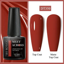 Color Gel bottle with top coat and matte top coat on a red and white background