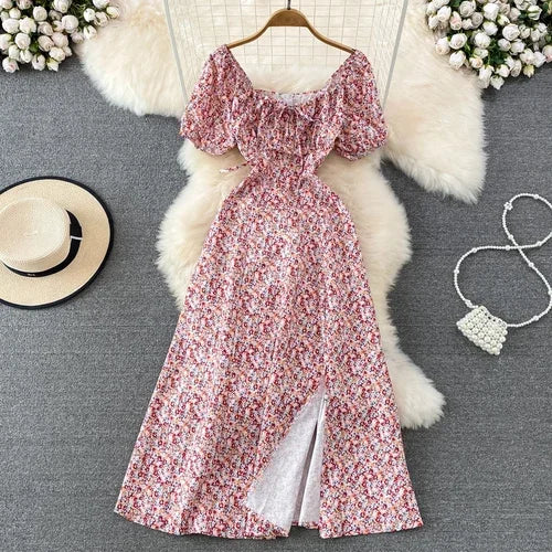 Summer Vintage Dress Blue Floral estidos