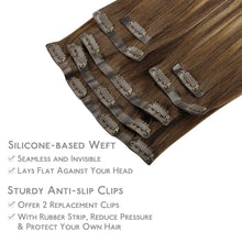 Invisible skin weft clip in remy hair extensions balayage blonde