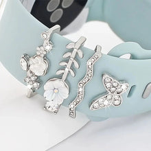 watch strap charms – 4pcs butterfly flower rhinestone front view