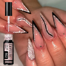 metallic gel polish – silver mirror effect line art French nails