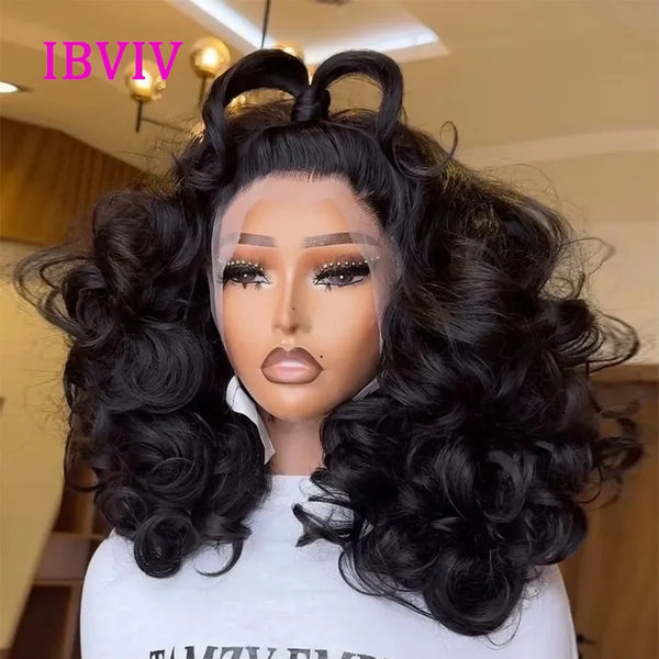 250 Density 100% Human Hair 13x4 Lace Frontal Wigs Bouncy Wave Loose Wave Bob Wig Lace