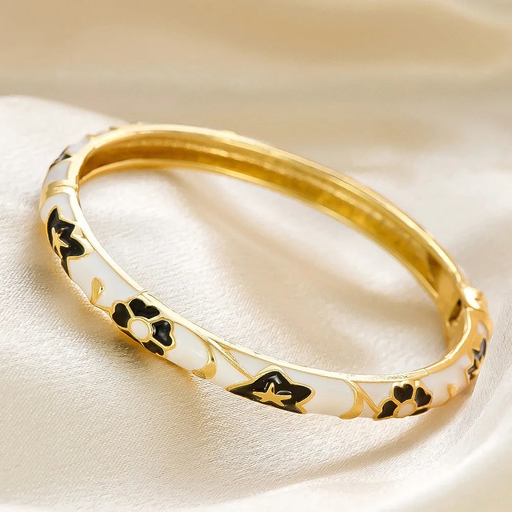 Elegant Enamel Dropped Glaze Flower Texture Closed End Bracelet