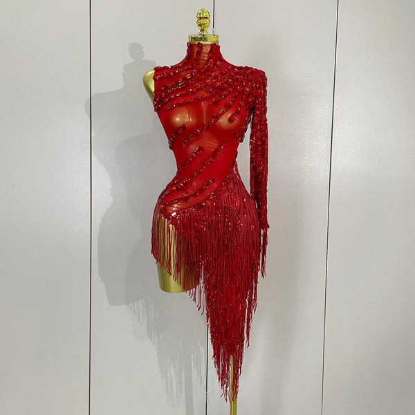 Sparkly Rhinestones Tassel Dress