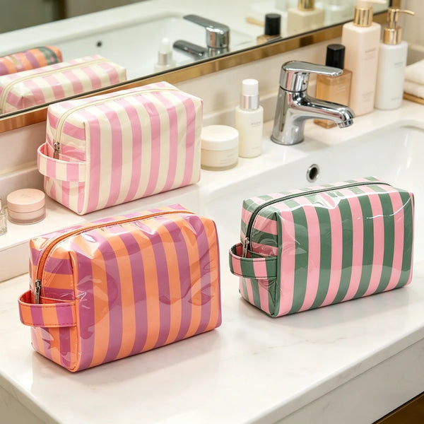 Striped Toiletry Bag Travel Cosmetic Storage