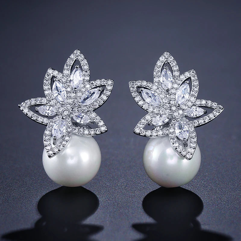 Pearl Flower Stud Earrings