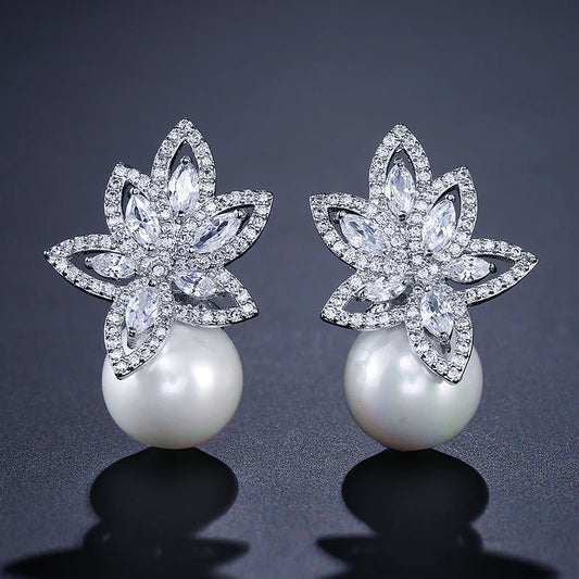 Pearl Flower Stud Earrings