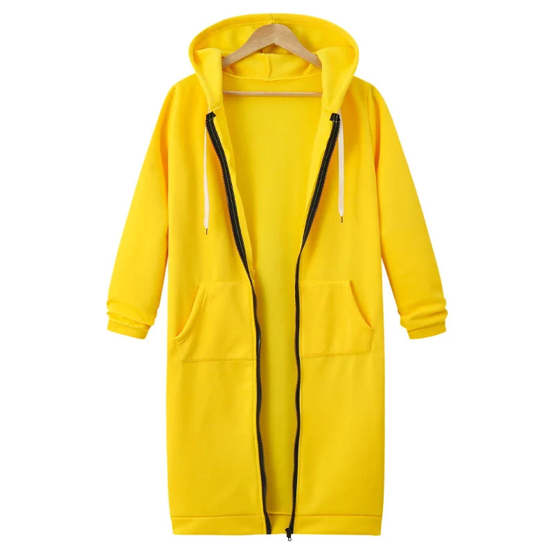 Autumn Winter Long Sleeve Mid-Length Sweatshirt Fleece Jacket