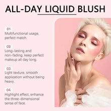 Liquid blush cream peach pink shade blended on skin.