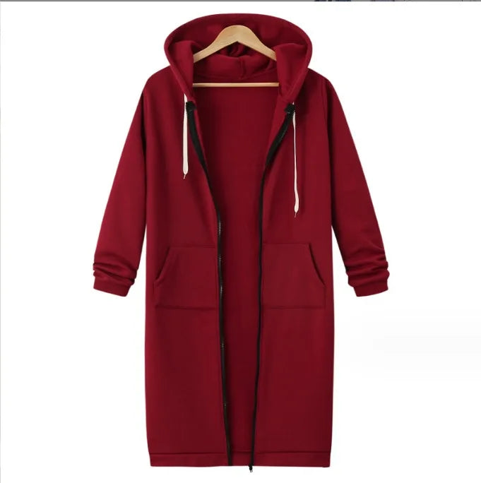 Autumn Winter Long Sleeve Mid-Length Sweatshirt Fleece Jacket