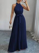Navy halter neck maxi dress with off shoulder neckline