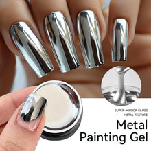 metallic gel polish – silver mirror effect line art French nails