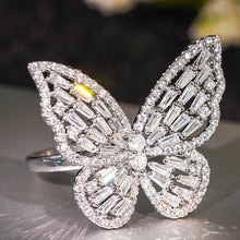 925 Sterling Silver Crystal Butterfly Rings Fashion Jewelry Party Gothic Girl's Exaggerated Accessories for Woman