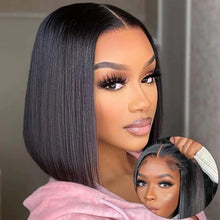 Glueless bob wig human hair straight cut wear and go style.
