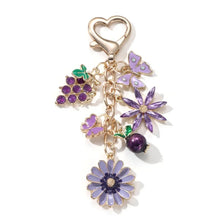 Pretty Purple Flower Grape Butterfly Enamel Keychain Plant Fruit Cute Pendants