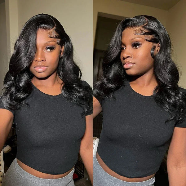 Body wave lace front wig pre-plucked Brazilian hair — natural hairline finish.