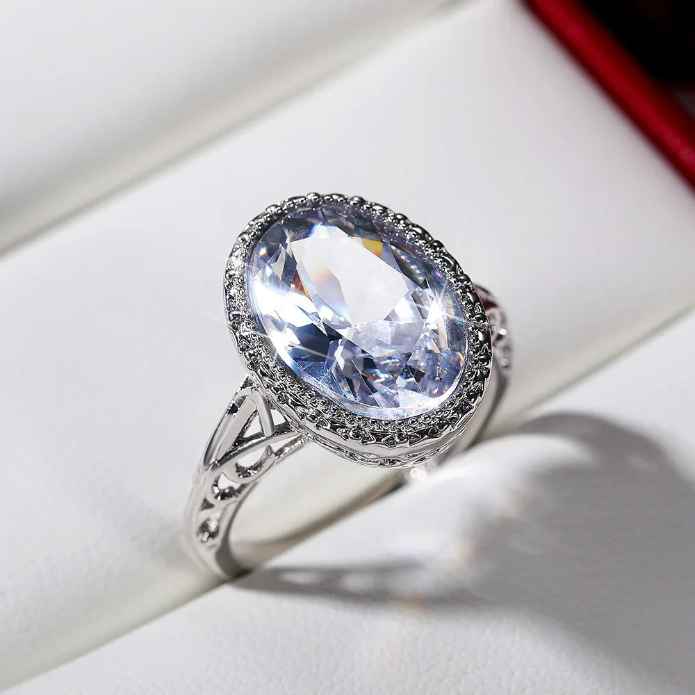 2026 Inlaid Oval Pigeon Egg Cube Zirconia Ring, Fashionable and Personalized Platinum  Engagement High-quality Jewelry