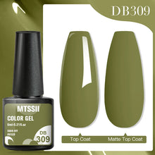 MTSSII color gel with a green nail polish sample and application on nails