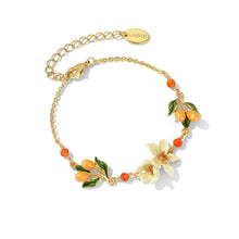 Pearl & Kumquat Enamel Flower Bangle Bracelet