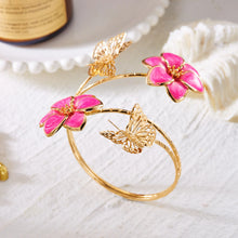 Enamel Flower Open Cuff Bracelet – Adjustable Gold-Plated Charm Bangle