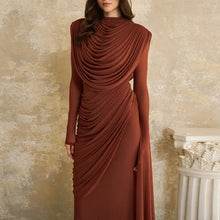 pleated maxi dress vintage solid slim fit style for women